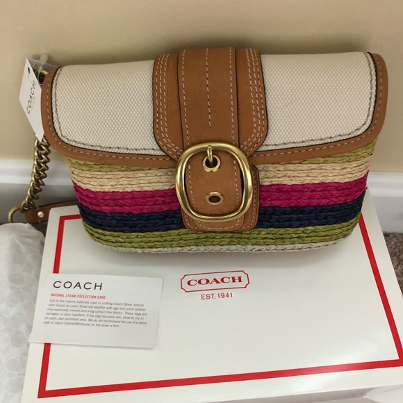 COACH Bleeker Straw Clutch, Leather/Multi, NWT - Picture 8 of 9